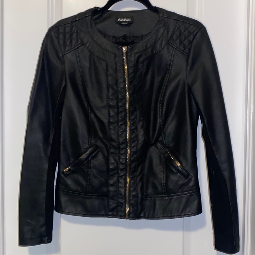 Bebe black quilt leather jacket